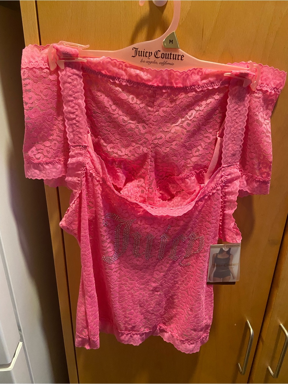 Juicy Couture Hot Pink LaceCami with Rhinestone Logo & Matching Boy-shorts